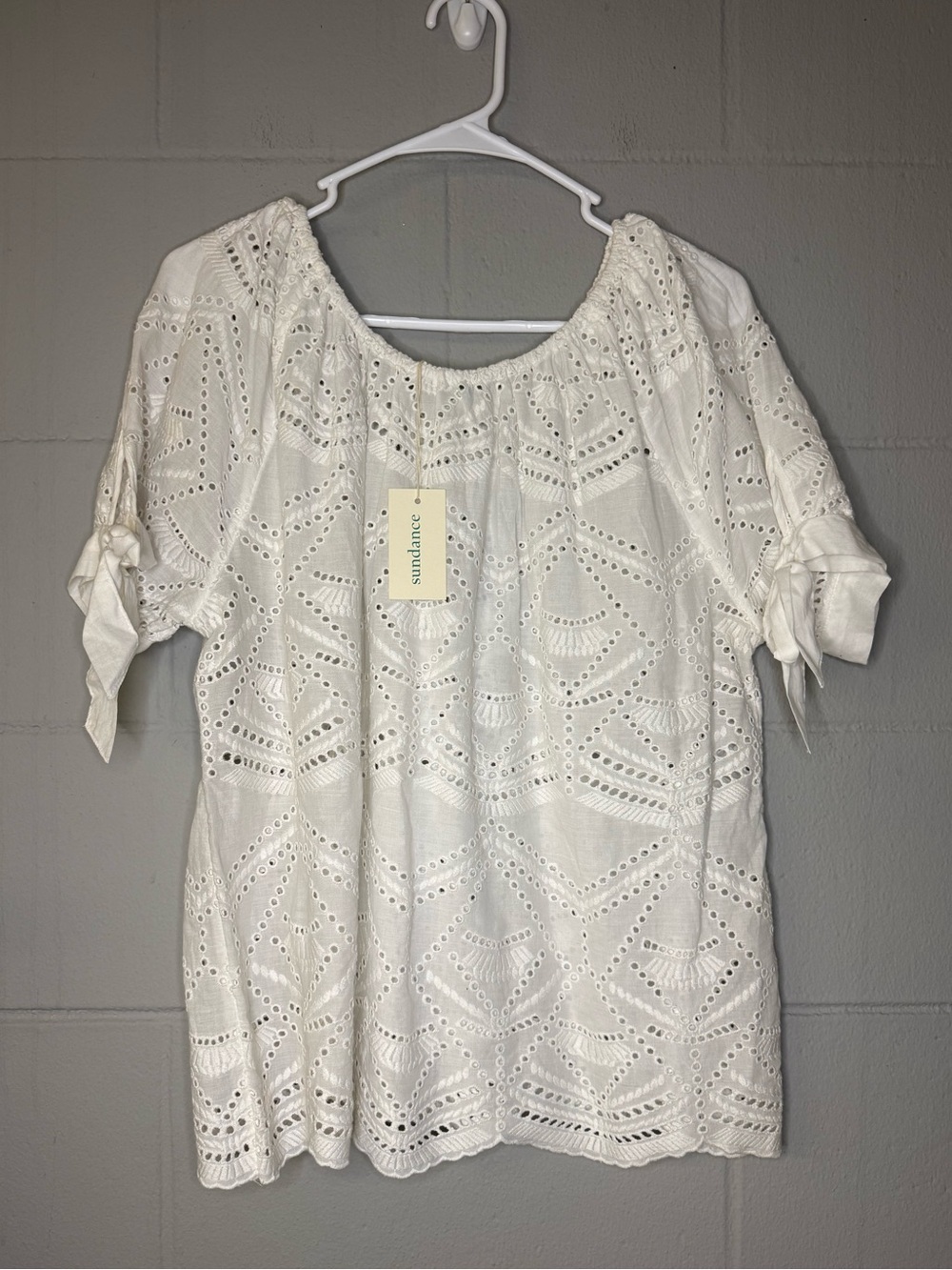 NWT Sundance White Tie Sleeve Eyelet Blouse Women’s Size Small 100% Cotton